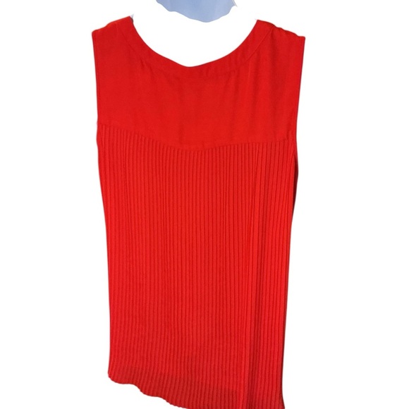 Zac & Rachel Red Pleated Sleeveless Top Tunic Split Neck Work L/G Blouse - Picture 6 of 10